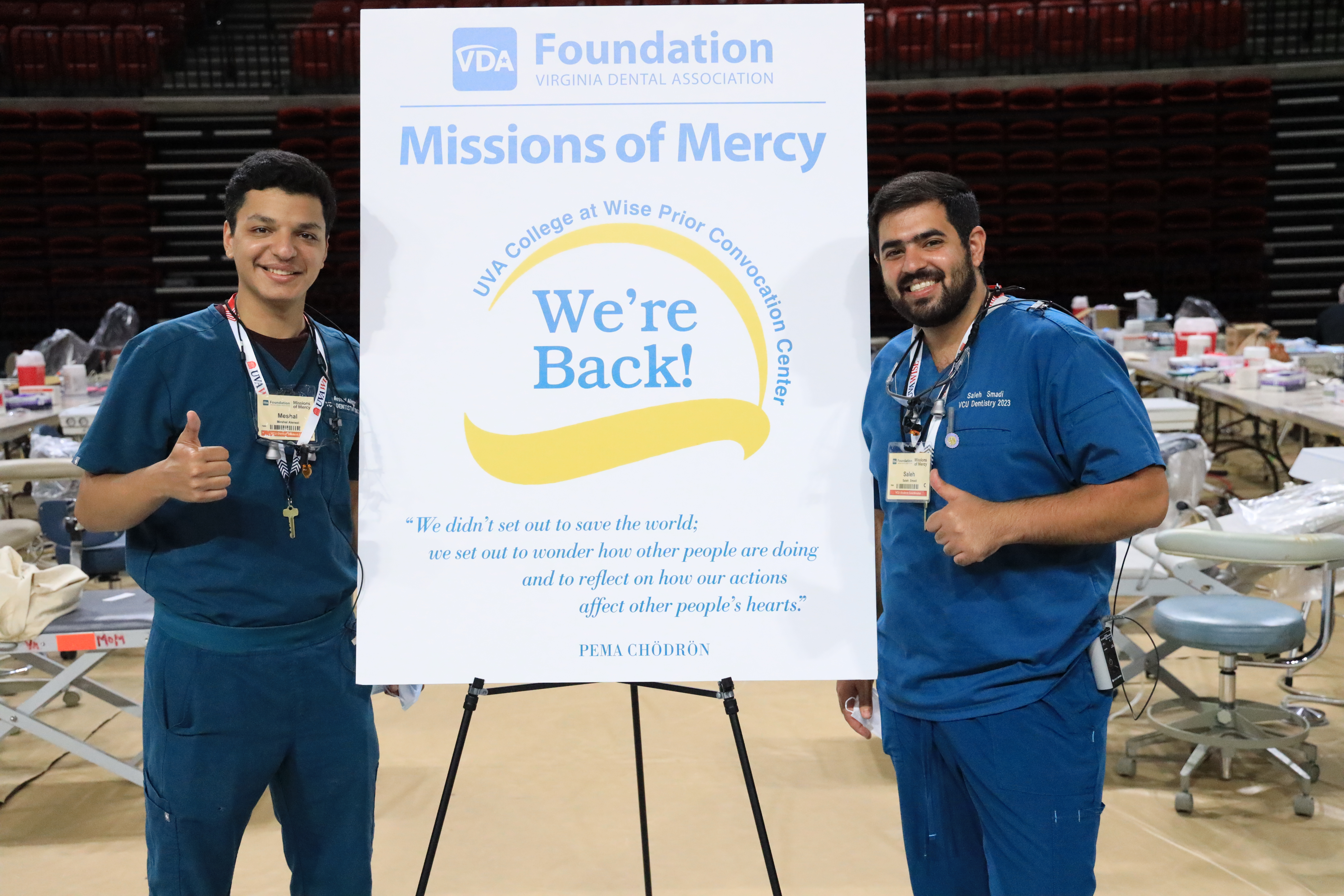 Dental student Meshal Alenezi (left) and Smadi (right) at a Missions of Mercy event in Wise County to provide care to patients with dental needs. (John Wallace, School of Dentistry)