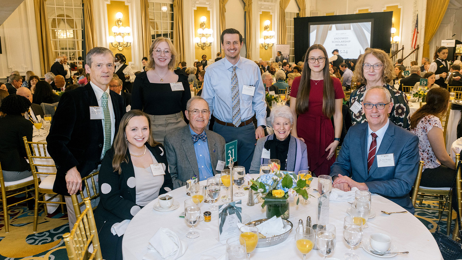 The recent MCV Foundation Scholarship Brunch provided an opportunity for Emiliya Shulgun (second from right, top row)  to connect with Drs. Morgan and Loughran