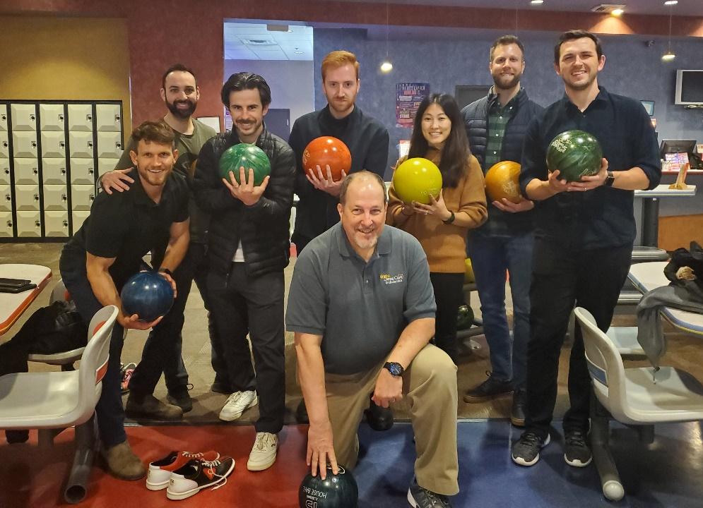 Bowling! L to R: Ryan Hediger, Jake DeGracie, Banks Lee, Will Rudnicki, Jing Ye, Colton Fischer, Joe Vaughn, Front: Garry Myers