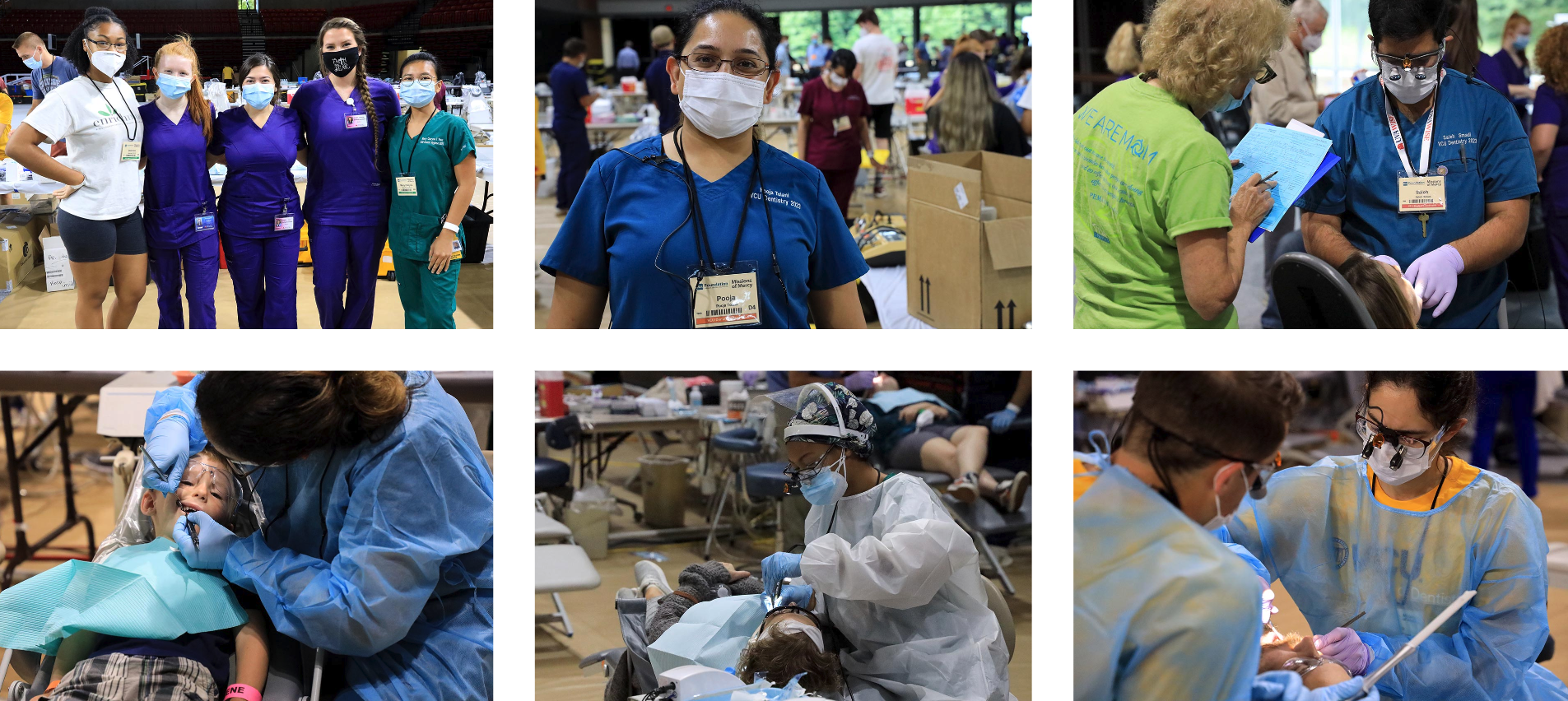 Mission of mercy collage showing students working on patients