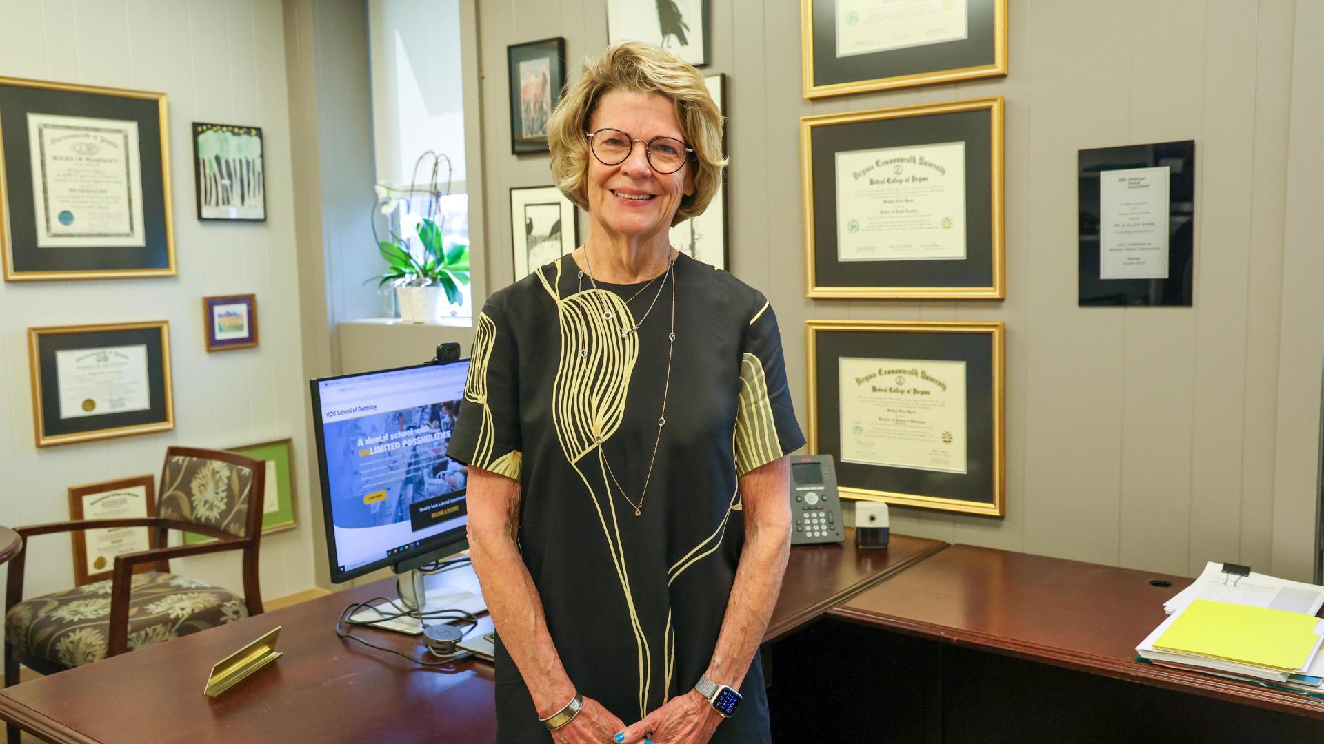 Byrne’s journey at VCU began as a pharmacy student in 1974. Little did she know that initial step would mark the beginning of a lifelong commitment to the university. (Vernon Freeman Jr.)